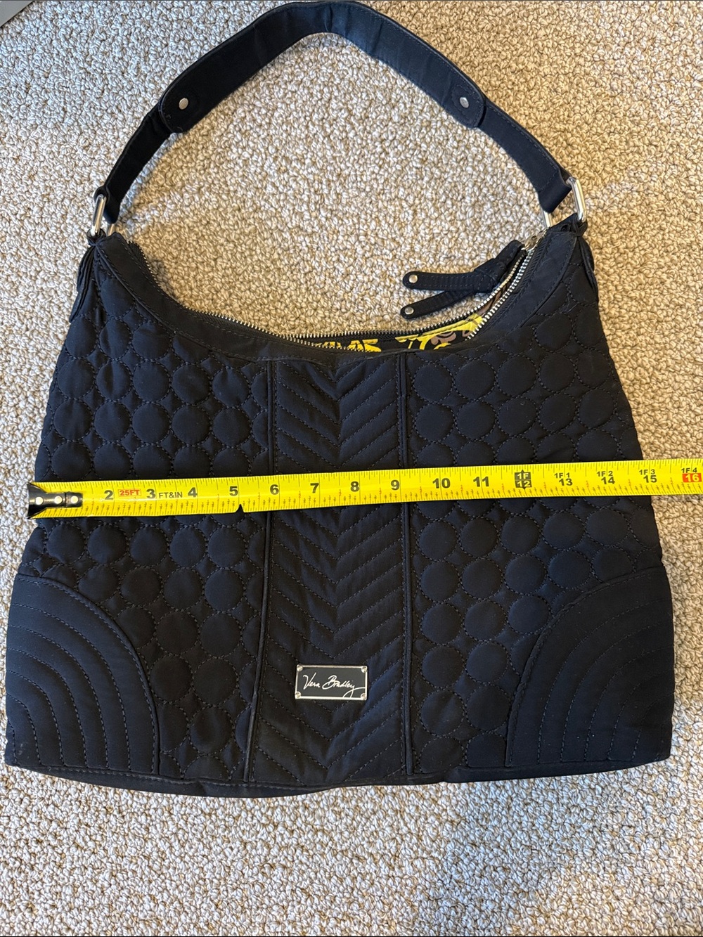 Vera Bradley Retired Baroque Inside Lining Quilted Black Shoulder Hobo Bag Purse - Picture 4 of 5